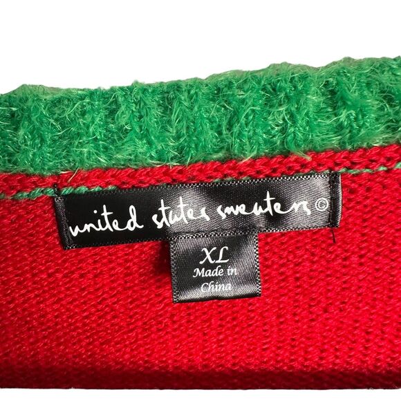 Ugly Christmas Sweater Holiday Pullover XL Red Reindeer Snowflake Fuzzy Green - Picture 4 of 8